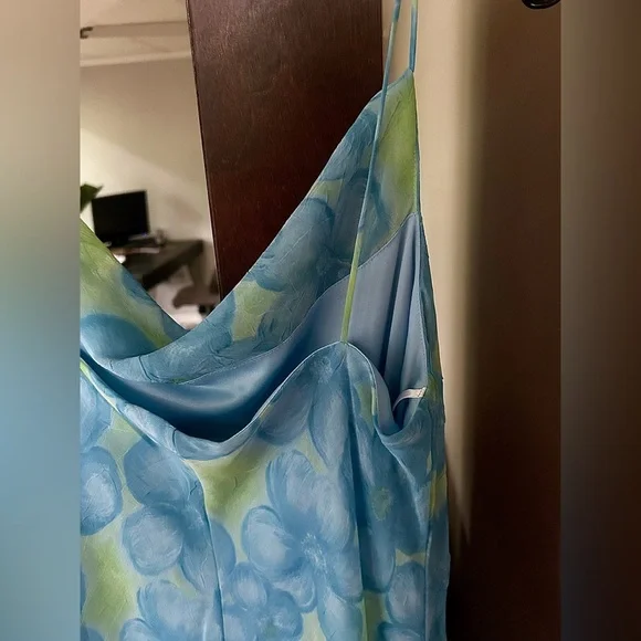 Y2K BE SMART Asymmetric Cowl Slip Maxi Dress Fairy Mermaid Coquette Floral Sz M - Picture 14 of 16